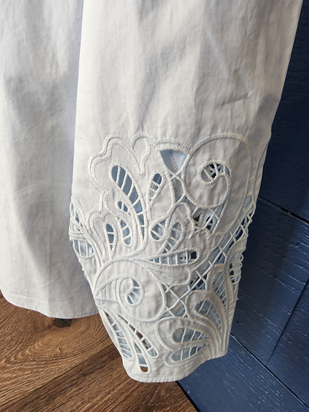 Magaschoni Pale Blue Eyelet Yoke Blouse - Picture 4 of 5